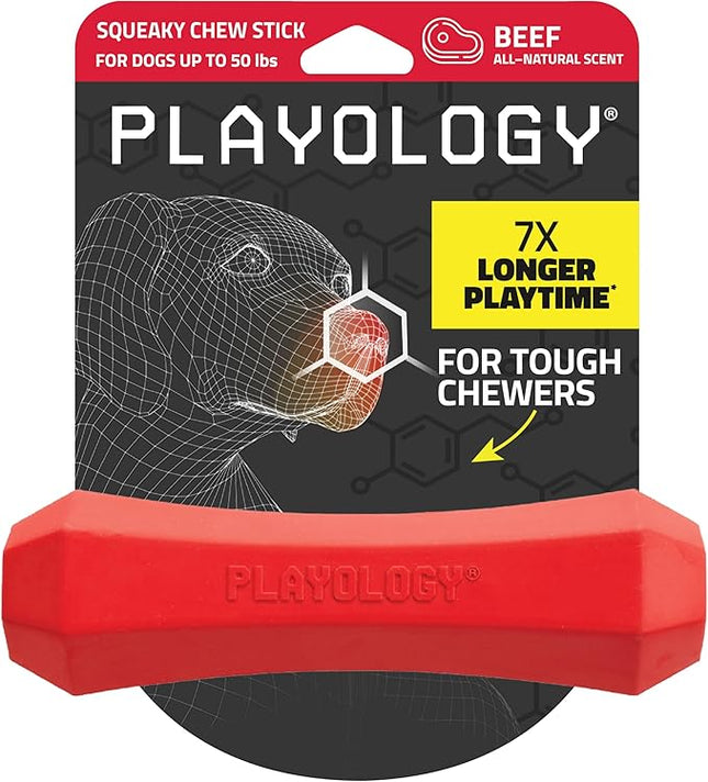 Playology Dog Toys | Durable Squeaky Chew Stick for Dogs| Medium Beef Scented Toy - Easy to Clean and Made from Non Toxic Materials