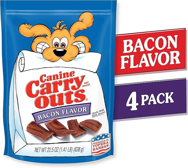 Canine Carry Outs Dog Treats, Bacon Flavor, 22.5 Ounce (Pack of 4), Made with Real Bacon