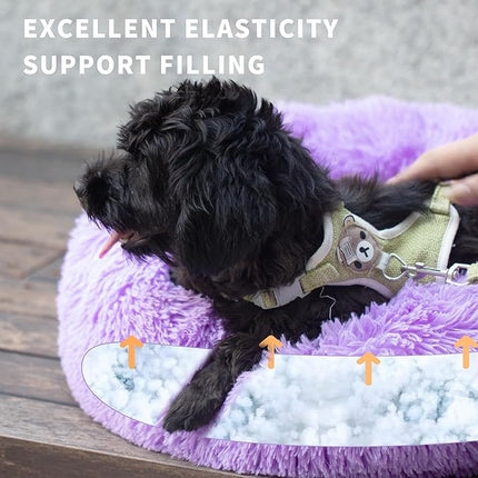 Purple Dog Bed for Small Dogs 19 Inch Donut Cuddler Plush Cat Calming Bed Machine Washable, Non-Slip Fluffy for Joint-Relief and Sleep Improvement