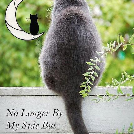 Black Cat On White Moon Stained Glass Window Hangings Ornament,Cat Memorial Gifts, Themed Gifts for Cats Lovers
