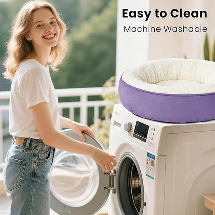 Love's cabin Round Donut Cat and Dog Cushion Bed, 20in Pet Bed for Cats or Small Dogs, Anti-Slip & Water-Resistant Bottom, Super Soft Durable Fabric Pet beds, Washable Luxury Bed Lavender