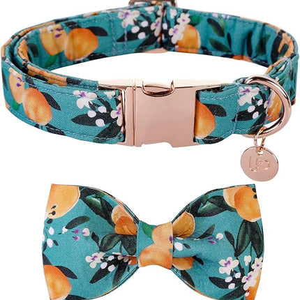 Dog Collar with Bow Tie, Durable Comfortable Cotton Dog Bowtie Collar with Metal Buckle for Medium Dog Girl Boy, Summer Cute Dog Collar, M