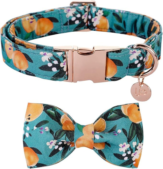 Dog Collar with Bow Tie, Durable Comfortable Cotton Dog Bowtie Collar with Metal Buckle for X-Large Dog Girl Boy, Summer Cute Dog Collar, XL