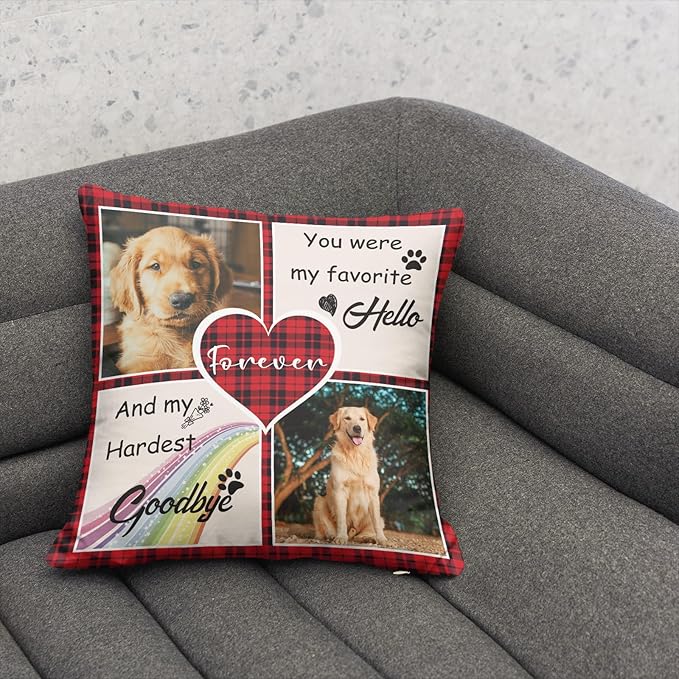 Custom Pet Memorial Throw Pillow with Photo, Personalized Sympathy Gifts for Dog Cat Loss, Pet Memorial Gifts for Pet Loss, Birthday, Christmas, (16x16 Inch)