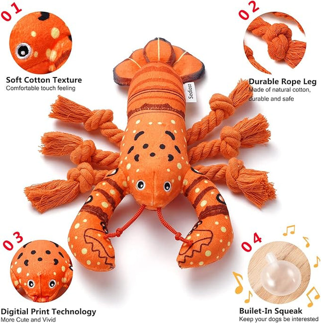 Dog Toys, Dog Plush Toy for Large Breed, Cute Squeaky Dogs Toy with Crinkle Paper, Puppy Chew Toy for Small, Middle, Large Breed (Lobster)