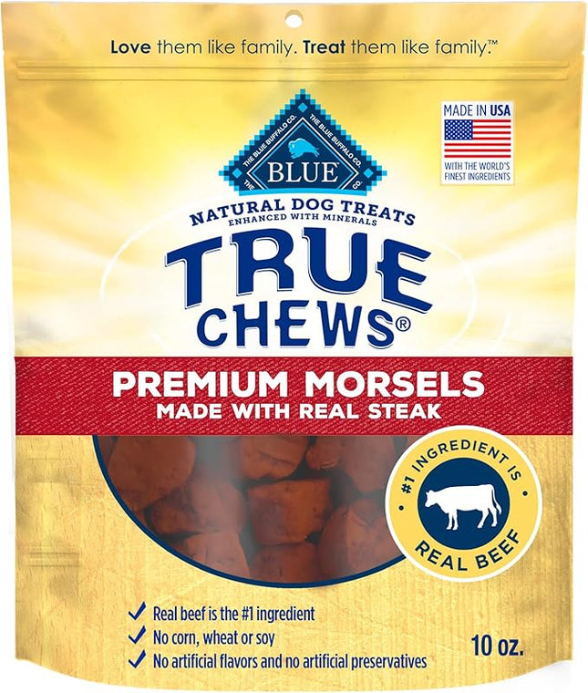 Blue Buffalo True Chews Premium Morsels Dog Treats, Made in The USA with Natural Ingredients, Steak, 10-oz Bag