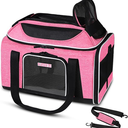 Petskd Top-Expandable Pet Carrier 17x11x9.5 Inches Alaska Airline Approved, Soft-Sided Carrier for Small Cats and Dogs with Locking Safety Zippers and Anti-Scratch Mesh(Pink)