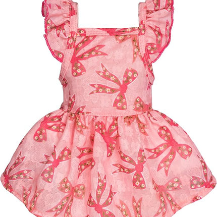 Fitwarm Ruffle Sleeves Bowknot Dog Dress, Birthday Clothes for Small Dogs Girl, Pet Outfit, Pink, XS