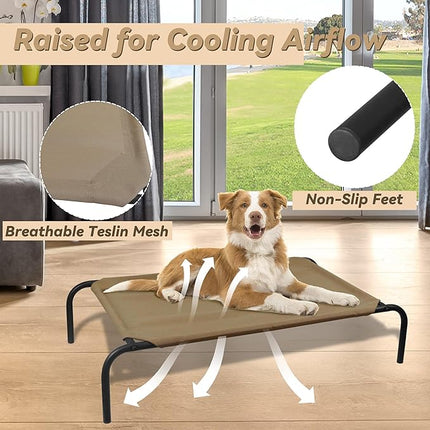 PHYEX Heavy Duty Steel-Framed Portable Elevated Pet Bed, Elevated Cooling Pet Cot, 43.5" L x 25.5" W x 7.8" H(M, Brown)