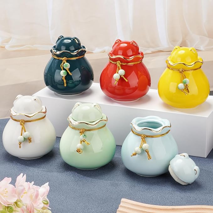 SOITIS Pet Memorial Urn for Cat or Dog Ashes - 3.54"x3.15" Elegant Ceramic Keepsake Holder with Cat-Shaped Lid & Gold Trim, Small Cyan Urn for Pet Ashes