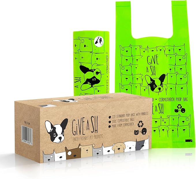 Certified Home Compostable Dog Poop Bags with Handles - 10% to Charity - ASTM D6400 & EN 13432 Compliant - 120 x Large Plant Based Compostable Poop Bags (1 Pantry Roll)