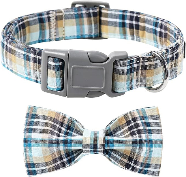 Lionet Paws Dog and Cat Collar with Bowtie Grid Collar Plastic Buckle Light Adjustable Collars for Small Medium Large Dogs