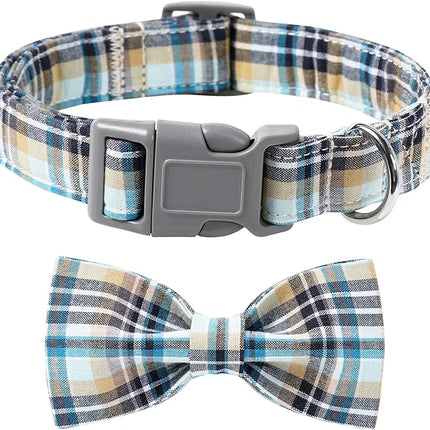 Lionet Paws Dog and Cat Collar with Bowtie Grid Collar Plastic Buckle Light Adjustable Collars for Small Medium Large Dogs