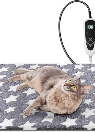 Cat Heating Pad, Waterproof Pet Heating Pad for Cats Dog Indoor, 11 Adjustable Temperature Cat Warming Bed Mat with Timer, Indoor Heated Bed with Chew Resistant Cord (S: 18'' L X 18W '')