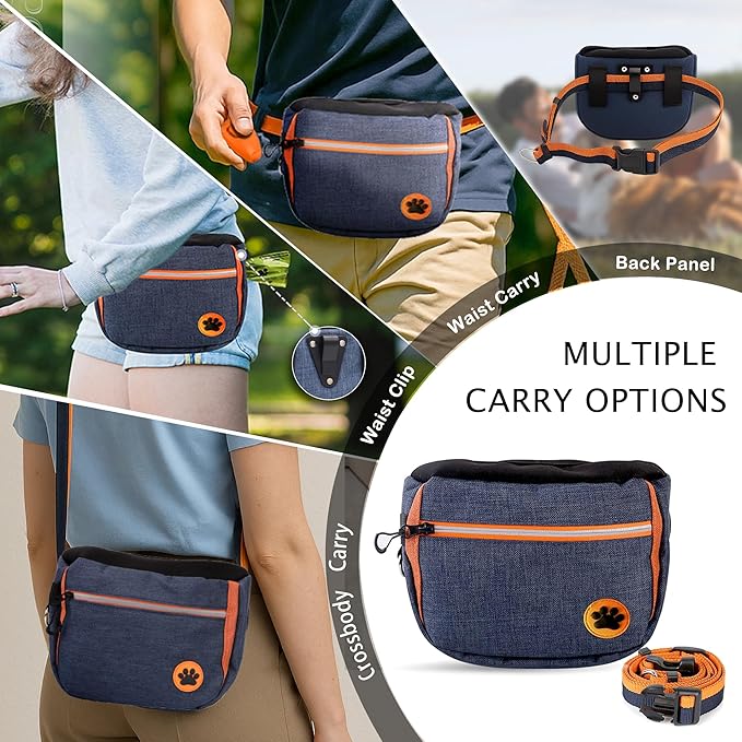 Dog Treat Pouch for Training – Removable Liners, Large Opening Capacity Treat Bag with Clicker, Obedience Cards, Waist Strap Clip Treat Fanny Pack for Dog Training and Walking