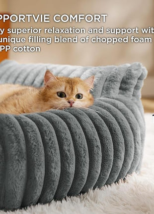 Bedsure Cute Cat Couch for Pets - Fluffy Small Dog Sofa with Premium Soft Corduroy Fleece, Pet Sofa with Removable Washable Cover, Supportive Dog Couch Bed for Small Medium Dogs, 30inch, Warm Grey