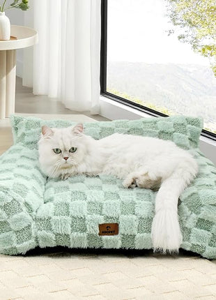 Cat Bed Cats Couch for Puppy and Kitten, Fluffy Pet Couch Small Dog Sofa Bed, Supportive Cat Sofa for Indoor Cats, Washable Cover & Non-Slip, 26 inch, Green
