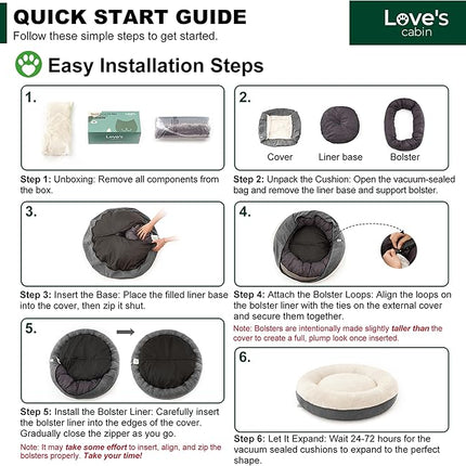 Love's cabin Round Donut Cat and Dog Cushion Bed, 25in Pet Bed for Small or Medium Dogs, Anti-Slip & Water-Resistant Bottom, Soft Durable Fabric Pet Beds, Washable Calming Cat & Dog Bed Dark Grey