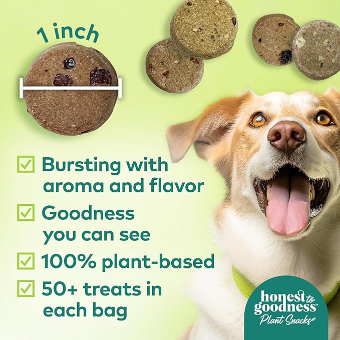 Honest to Goodness Plant Snacks Dog Treats, Enriched with Omega 3s & Postbiotics, 8oz Variety Pack, 6 Bags