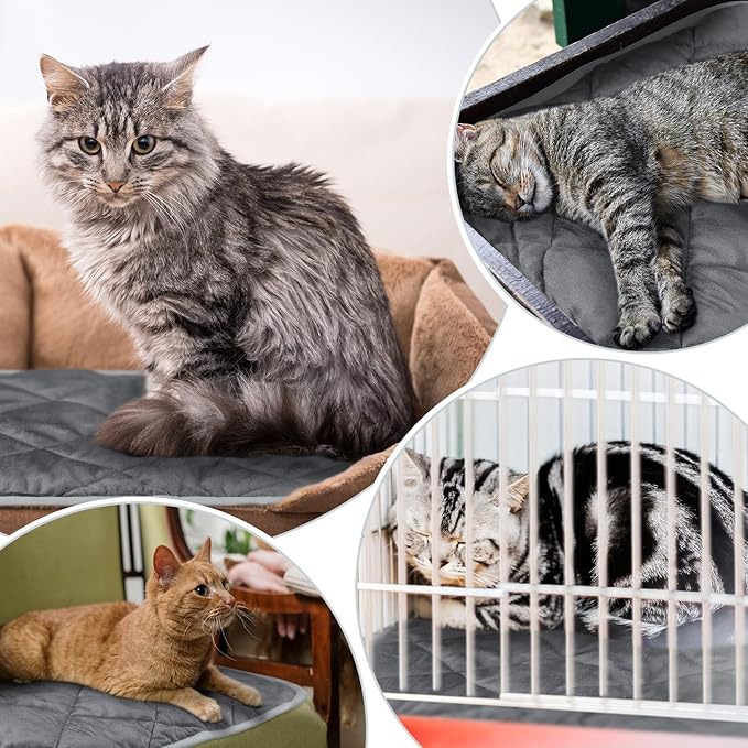 4 Pack Self Heating Cat Pad Self Warming Dog Mat Reflects Body Heat Extra Warm Thermal Pet Pad Washable Dog Cat Bed Crate Bed Mat Blanket(Gray,19 x 27.5 Inch)