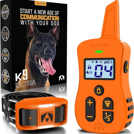 INVIROX Dog Shock Collar [Ultra K9] 124 Training Levels, 4 Powerful Modes with Night-Light and ¾ Mile Range 100% Safe Dog Training Collar for Large Dogs IP67 Waterproof