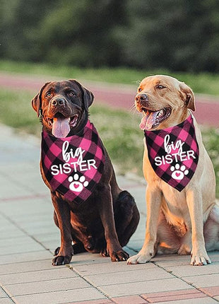 Big Sister Dog Bandana, Plaid Pregnancy Announcement Dog Bandanas for Dogs (Pink, Big Sister)