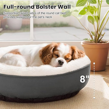 Love's cabin Round Donut Cat and Dog Cushion Bed, 25in Pet Bed for Small or Medium Dogs, Anti-Slip & Water-Resistant Bottom, Soft Durable Fabric Pet Beds, Washable Calming Cat & Dog Bed Dark Grey