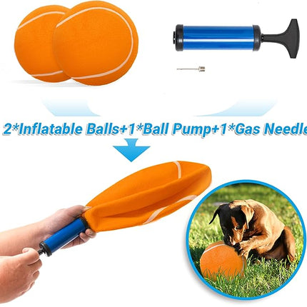 9.5" Large Dog Tennis Balls, 2 Pack Interactive Pet Toys for Playing Training Outdoor Indoor, Oversize Rubber Inflatable Dog Ball with Pump & Needle for Small Medium Large Dogs