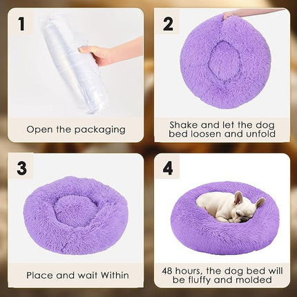 Dogs Bed for Small Dogs, Anti-Anxiety Washable Round Bed (Purple, 24.0" L x 24.0" W x 8.0" Th)