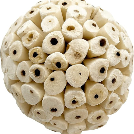 by M&M 5107 Mega 4 Inch Sola Ball - Handmade Lightweight Sola Wood Foraging Bird Foot Toy, Large Chewable Sphere, Easy to Shred for Beaks and Feet, Great for Med to Large Size Birds