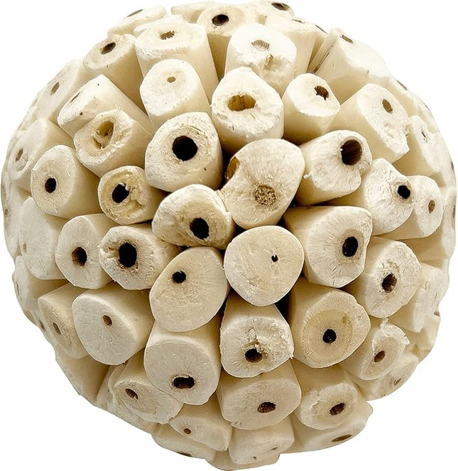 by M&M 5107 Mega 4 Inch Sola Ball - Handmade Lightweight Sola Wood Foraging Bird Foot Toy, Large Chewable Sphere, Easy to Shred for Beaks and Feet, Great for Med to Large Size Birds