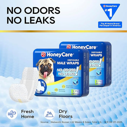 HONEY CARE All-Absorb A26 Male Dog Wrap, 50 Count, Small