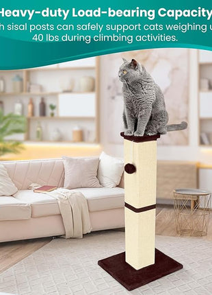Cat Scratching Post 32 Inch for Indoor Large Cats and Kitten, Nature Sisal Tall Cat Scratch Post, Sisal Cat Scratcher Improve Cat's Scratching Habits and Protect Your Furniture, Beige