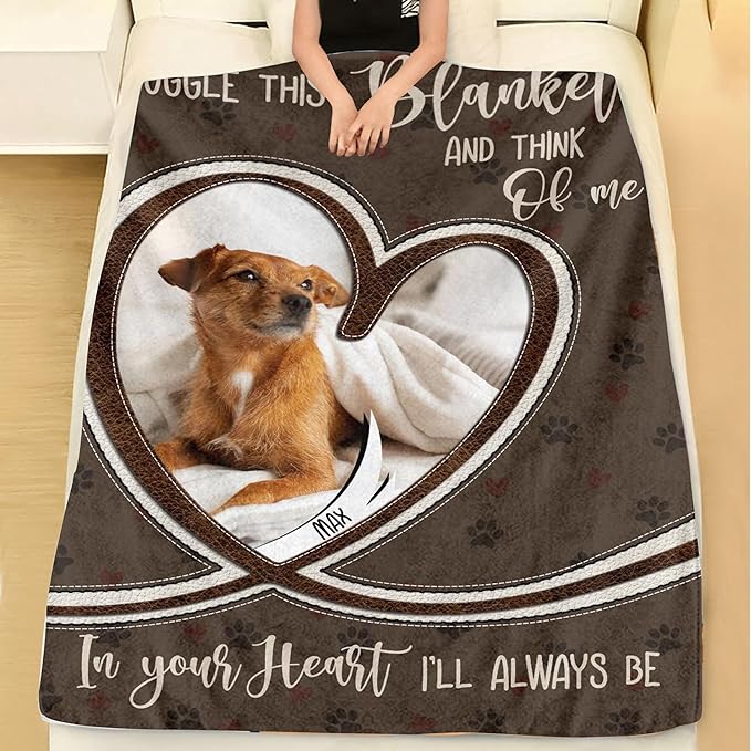 Julyly Personalized Pet Photo Blanket - Custom Dog Loss Keepsake, Memorial Gifts with Paw Print Pattern