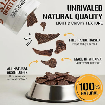 Dog Chits Bison Lung Fillets for Dogs – All-Natural, High Protein Single Ingredient Dog Treats Bison Lung Dog Treats – Grain-Free, Low-Fat – Safe with Sensitive Stomachs – 10 oz