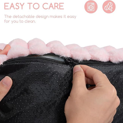 Hollypet Fluffy Plush Pet Cat Couch Soft Calming Pet Sofa Beds for Medium Small Cats and Dogs, Light Pink