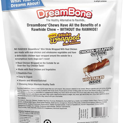 DreamBone Mini Sticks Wrapped With Real Chicken, Rawhide Free Dog Chew Sticks, 15 Count