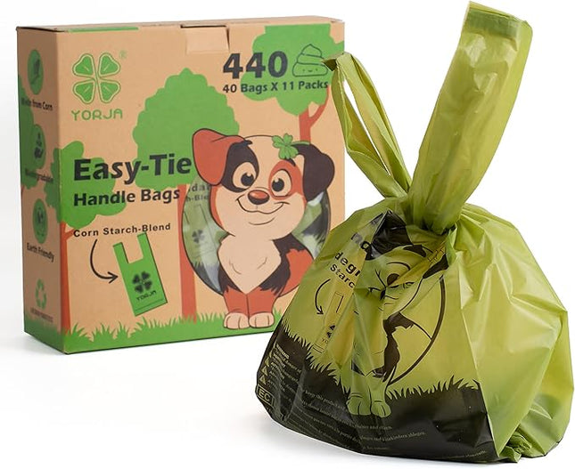 YORJA Tie Handles Dog Poo Bags, 440 Pet Poop Bags, Thick and Strong 100% Leak-Proof Biodegradable Waste Bags (Green)