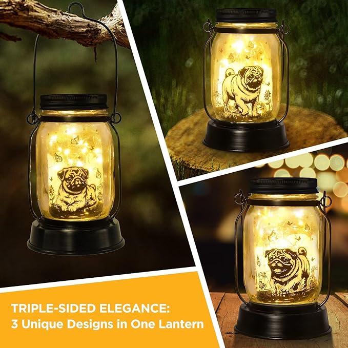 kyoryuger Pug Gifts for Women/Men Pug Solar Lanterns Dog Mom Birthday Dog Lovers Lantern Pet Loss Pet Memorial Lights Solar Garden Decoration for Yard, Patio,Backyard,Porch Torches