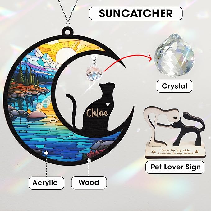 Cat Memorial Suncatcher, Loss of Cat Sympathy Gift, Pet Memorial Gifts for Feline Friend, Stained Glass Window Hanging, Pet Crystal Suncatcher Passed Away Keepsake, Remembrance Gifts for Kitty