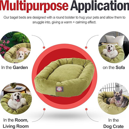 Majestic Pet 24 Inch Micro Velvet Calming Dog Bed Washable – Cozy Soft Round Dog Bed with Spine for Head Support - Fluffy Donut Puppy Mat 24x19x7 (Inch) Small – Apple