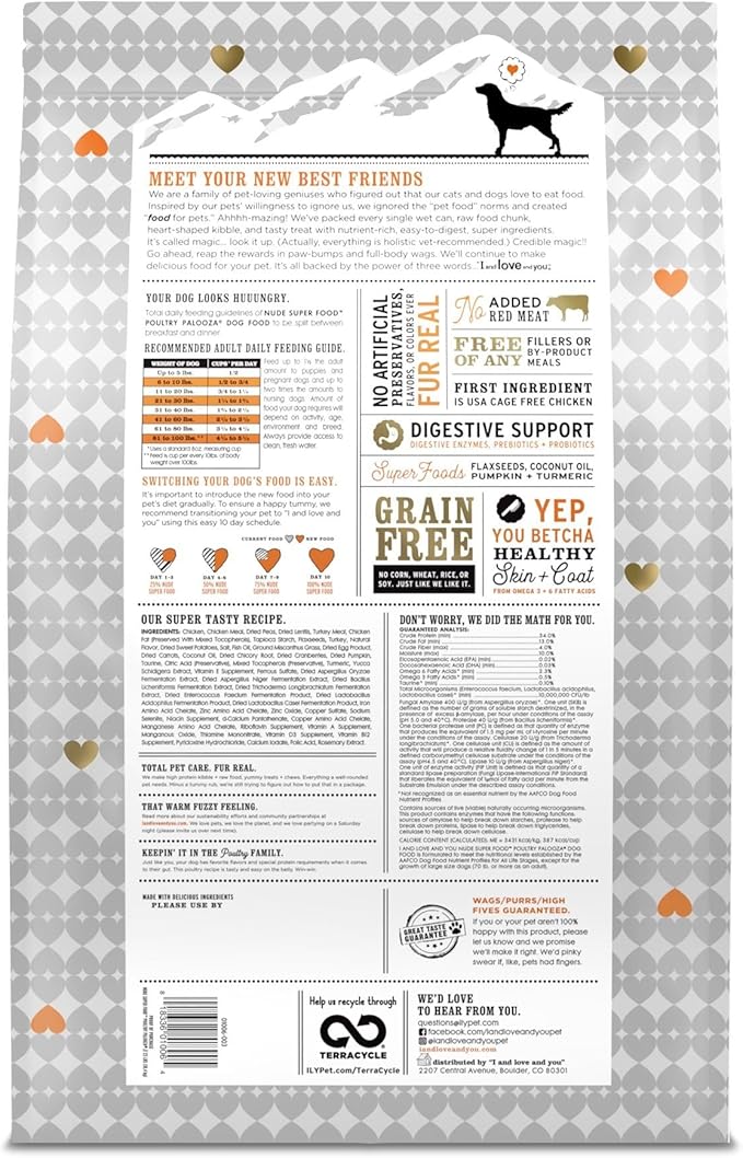 I and love and you Nude Super Food Dry Dog Food - Turkey + Chicken - Prebiotic + Probiotic, Grain Free, Real Meat, No Fillers, 23lb Bag