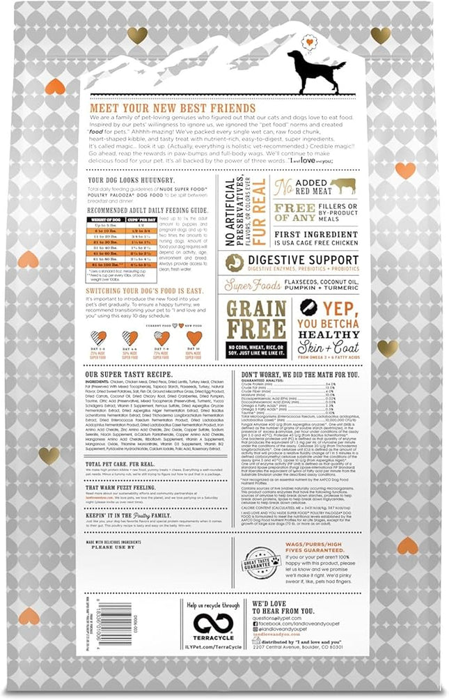 I and love and you Nude Super Food Dry Dog Food - Turkey + Chicken - Prebiotic + Probiotic, Grain Free, Real Meat, No Fillers, 23lb Bag