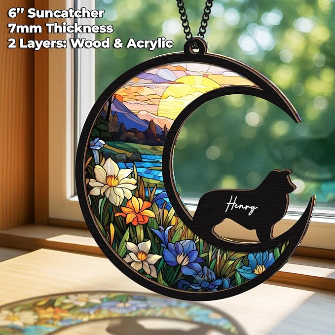 6'' Border Collie Dog Memorial Suncatcher Personalized Name Dog Breed Pet Ornament Window Car Hanging Sympathy Gift for Loss of Pet Passed Away Remembrance Gift for Dog Lovers SCD-B11-6-62