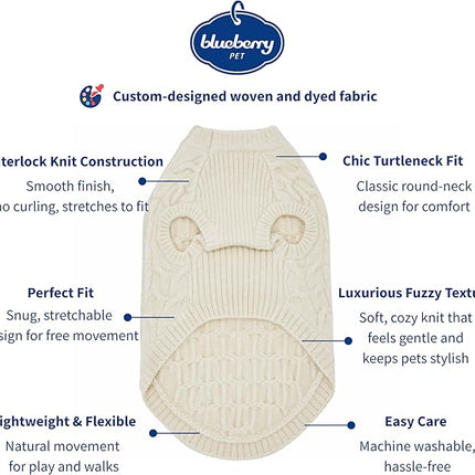 Blueberry Pet Classic Fuzzy Textured Knit Pullover Crew-Neck Dog Sweater in Ivory, Back Length 18", Pack of 1 Clothes for Dogs