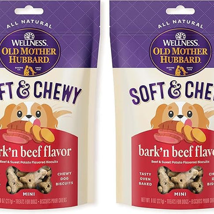 Old Mother Hubbard Wellness Soft & Chewy Bark'n Beef Dog Biscuits, Natural, Training Treats, Beef & Sweet Potato Flavor, Mini Size, (8 Ounce Bag) (Pack of 2)