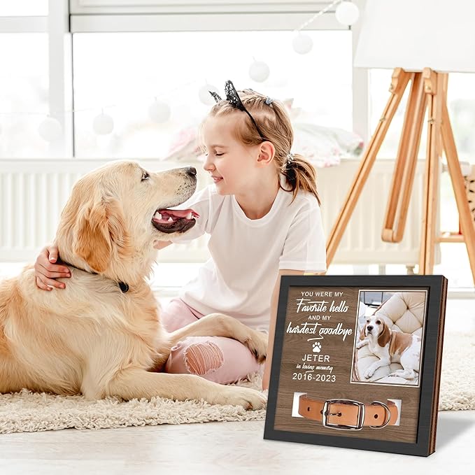 Custom Dog Memorial Gifts for Loss of Dog, Customized Pet Memorial Gifts, Personalized Dog Memorial Collar Picture Frame, in Memory of Dog, Loss of Pet Sympathy Gifts, Memorial Gifts for Cats