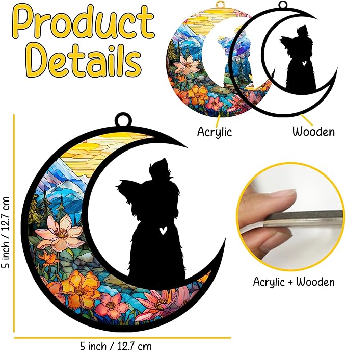 Yorkshire Terrier Memorial Suncatcher, Personalized Dog Loss Gift with Name & Date, Rainbow Bridge Remembrance for Yorkie Dog Lover, Sympathy Pet Bereavement Gifts, Hanging Window Decor