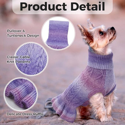 Lelepet Dog Sweater Turtleneck Knitwear Sweatshirt Cable Knit Warm Dress for Small Medium Large Dogs Puppy Fall Sweater, Yorkie, Maltese, S, Purple