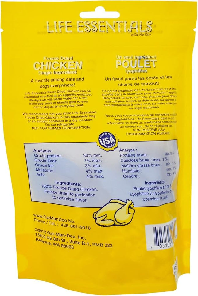 LIFE ESSENTIALS BY CAT-MAN-DOO All-Natural Freeze Dried Chicken Treats for Dogs & Cats Free of Grains, Fillers, Additives and Preservatives Proudly Made in The USA - (2 oz. Bag)